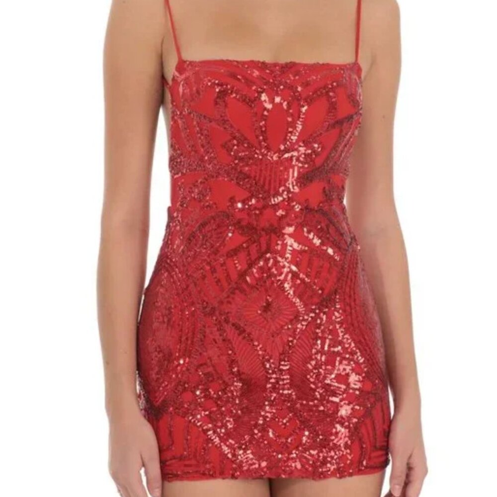 Lucy In The Sky Sequin Dress in Valentine Red Homecoming Dress